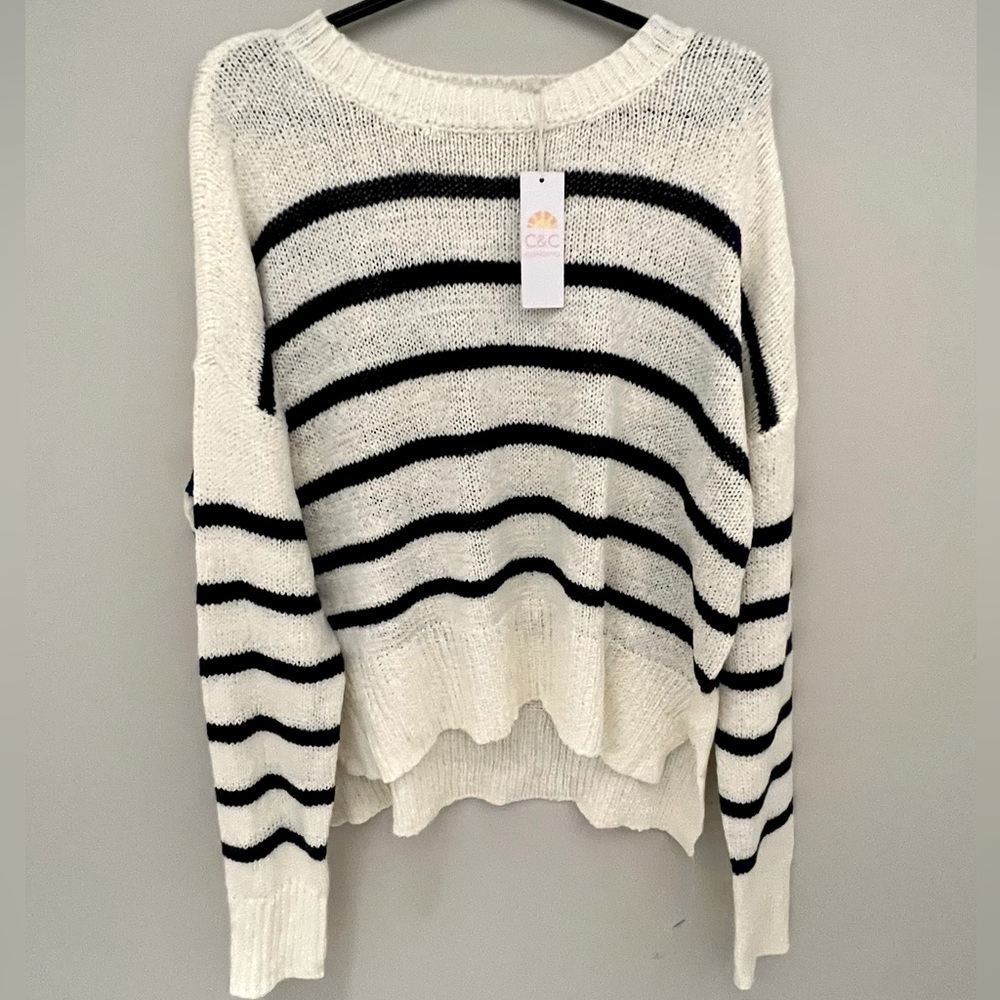 C&C California Cropped Striped Sweater, Large